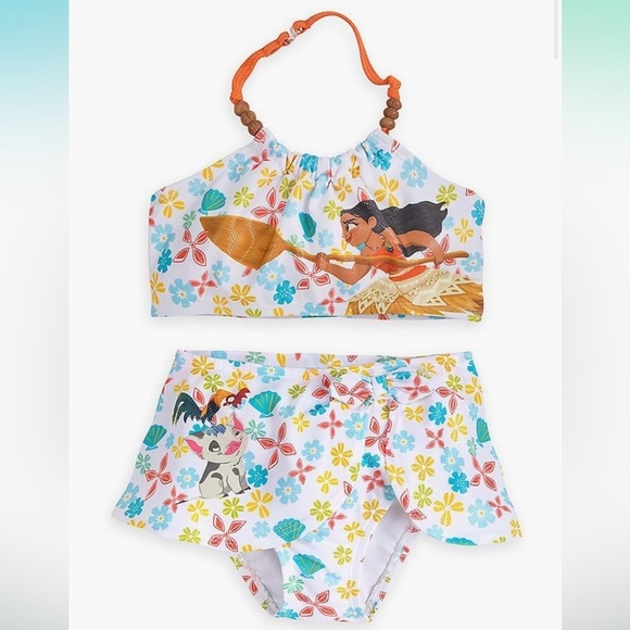 Disney Moana Two Piece Swimsuit bikini bathing suit halter skirt skirt 7 / 8 - Picture 1 of 10